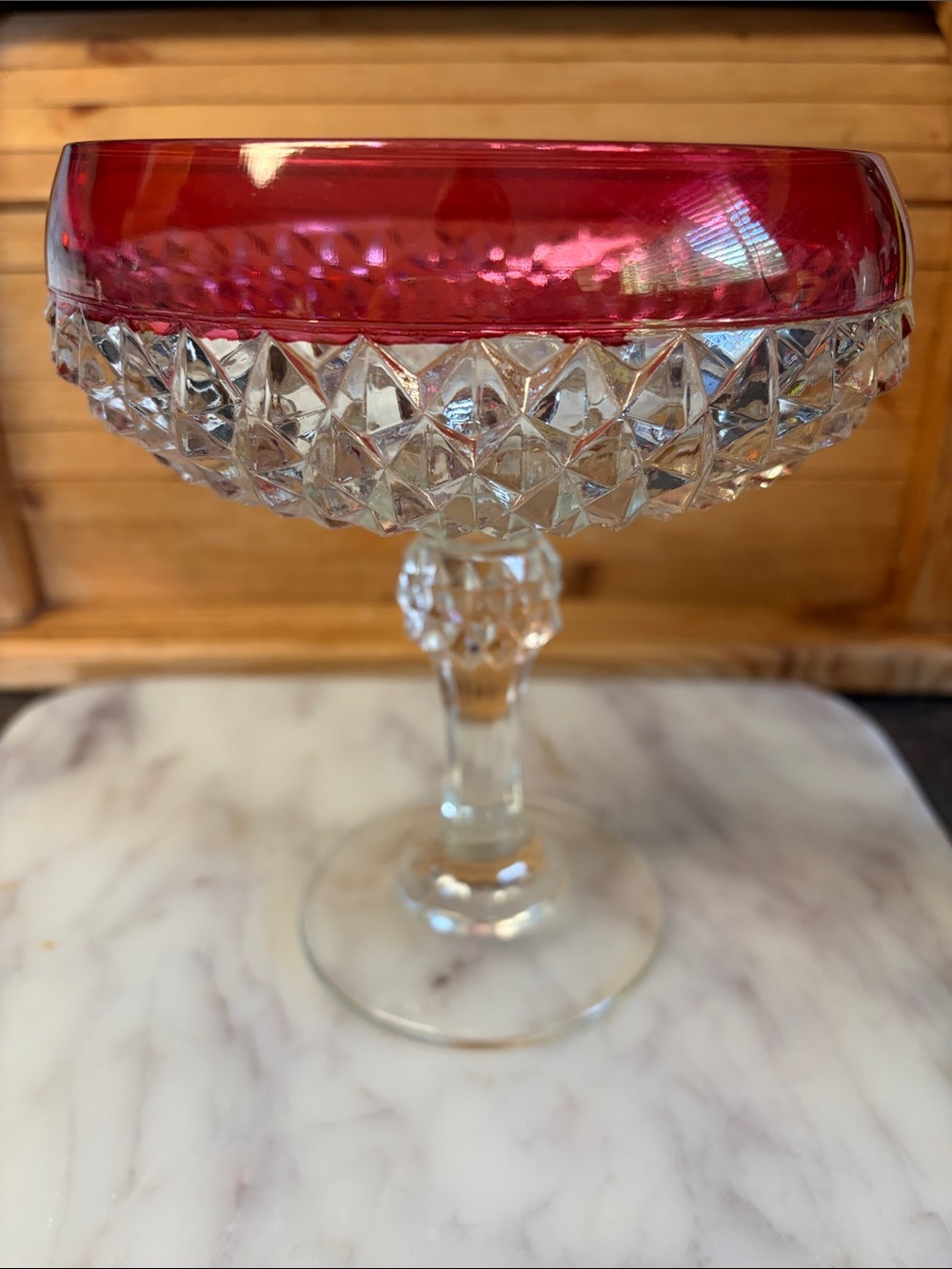 Ruby Rim Pressed Glass Compote - Picture 4 of 6